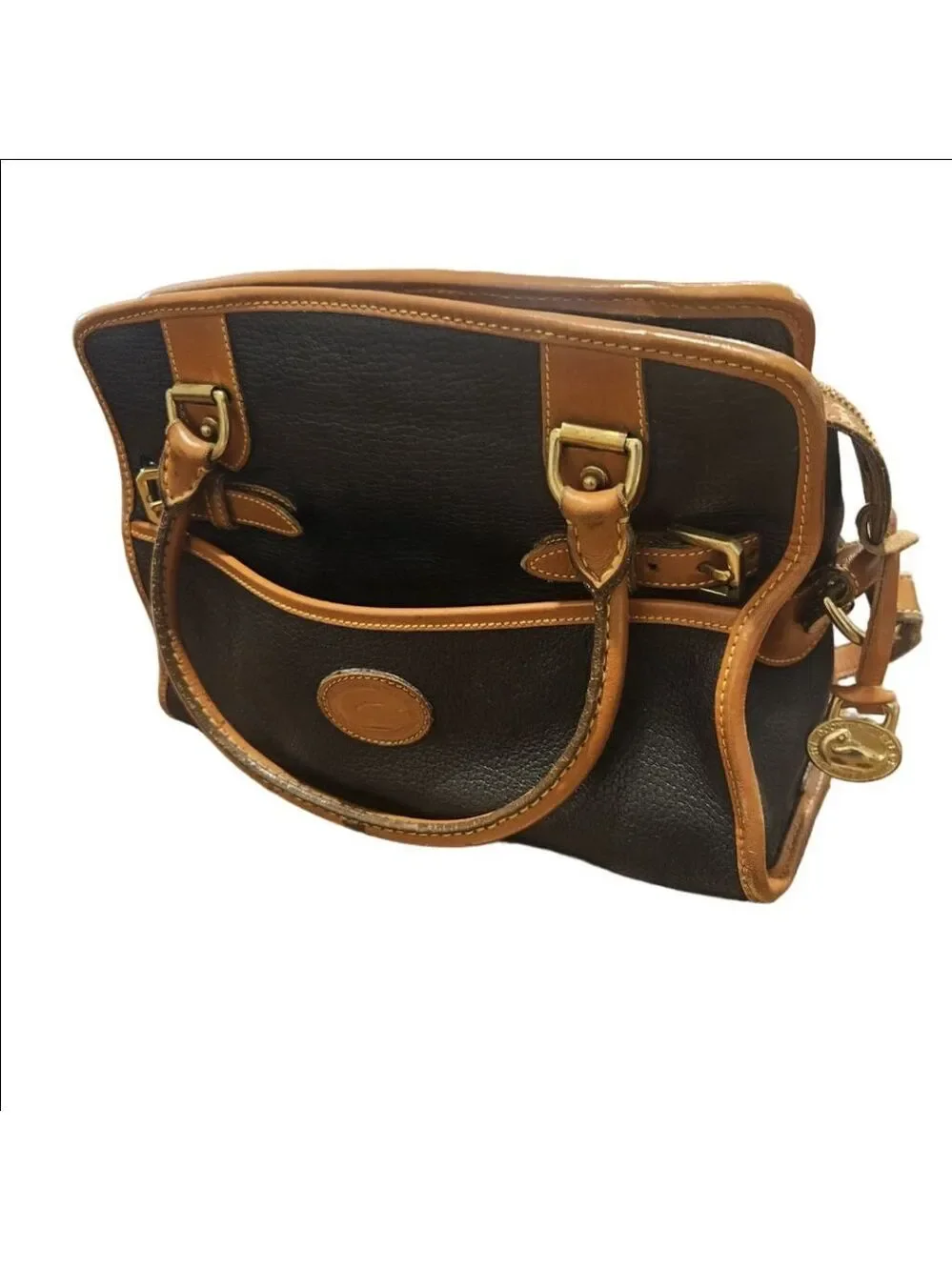 Women's Dooney & Bourke Vintage Pebbled Leather Buckle Satchel Black Brown
